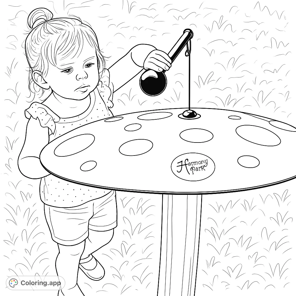 A delightful scene featuring a focused toddler about to play a whimsical mushroom-shaped musical instrument. Perfect for young artists and imaginative play themes.