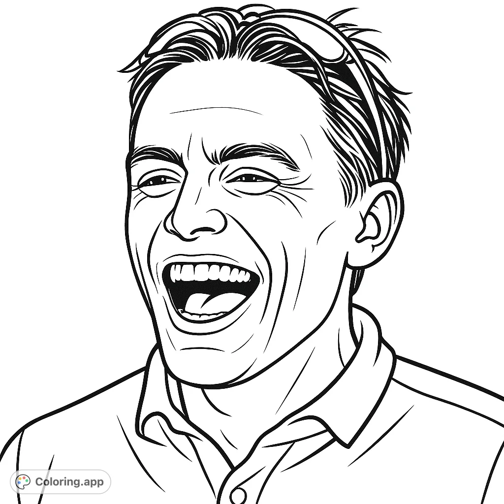 Capture a moment of pure joy with this smiling person. This expressive portrait features a broad smile and sleek sunglasses, perfect for a cheerful coloring session.