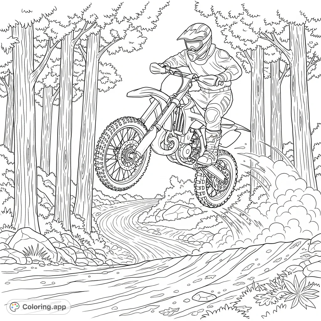Thrill of a dirt bike race in the woods! A rider on an 85-size bike is caught mid-jump over a rise, kicking up dust in this exciting scene.