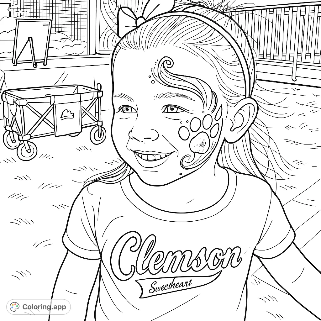 A joyful child with elaborate face paint, wearing a decorative bow and a shirt, set against an outdoor background. Perfect for creative expression.