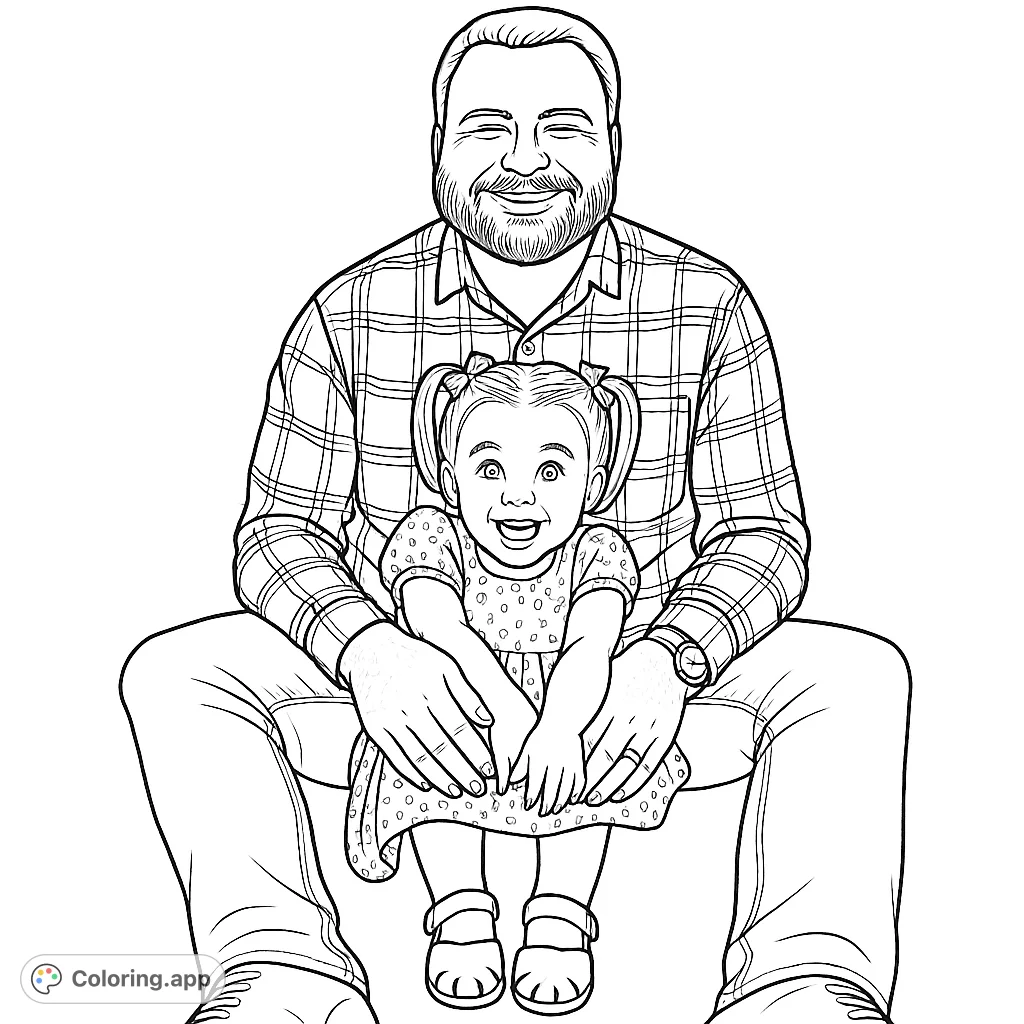 A heartwarming family coloring page featuring a smiling man and a joyful child, perfect for celebrating family bonds and creating cherished memories.