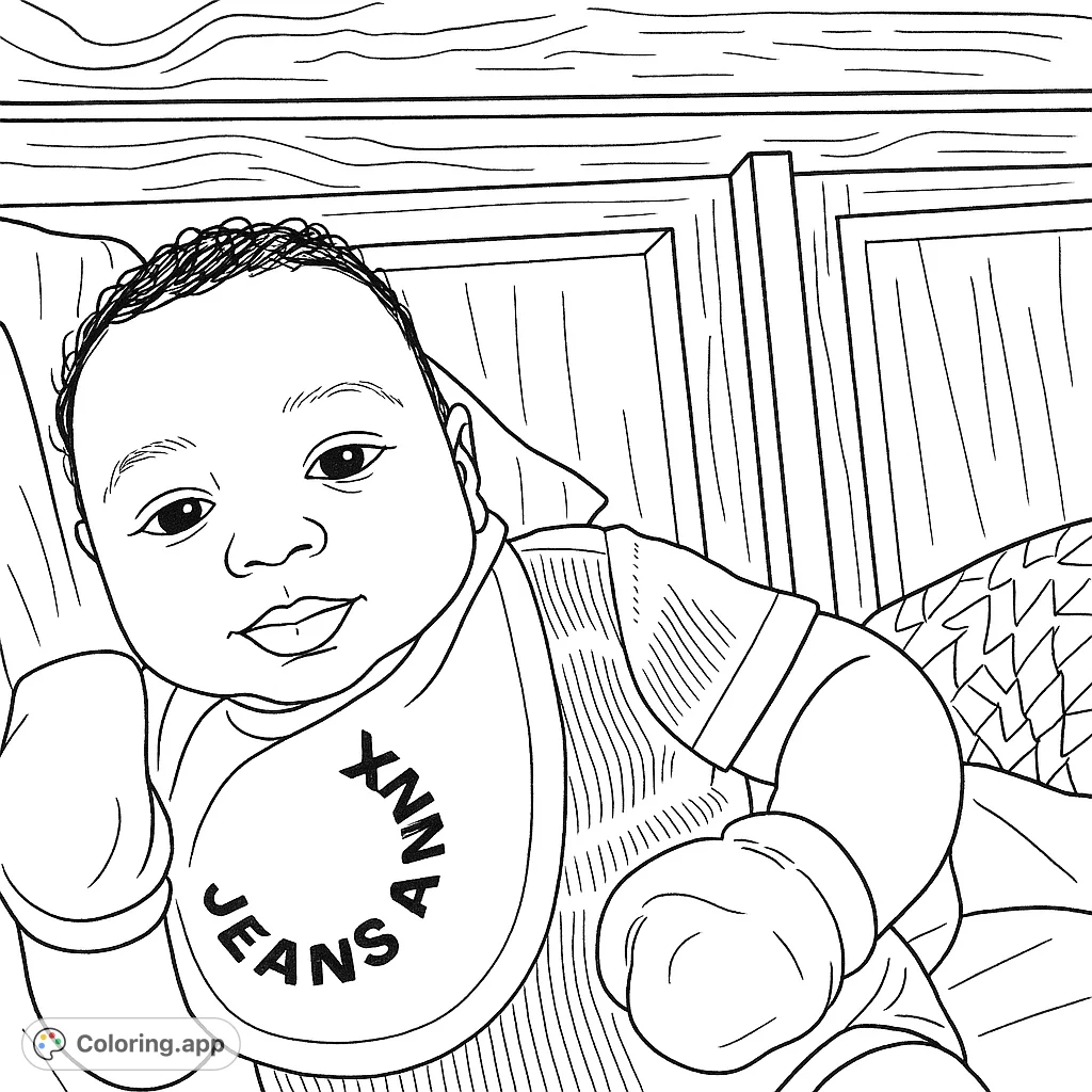 A delightful baby coloring page featuring an adorable infant with curious eyes and a playful expression, perfect for young artists and baby enthusiasts.