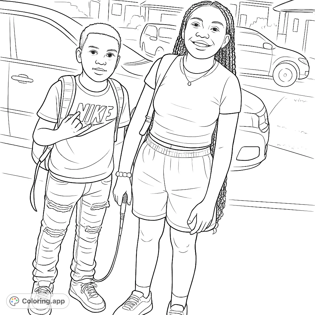 Get ready for adventure with this free printable school friends coloring page! Perfect for kids to color, featuring realistic proportions and simple details.