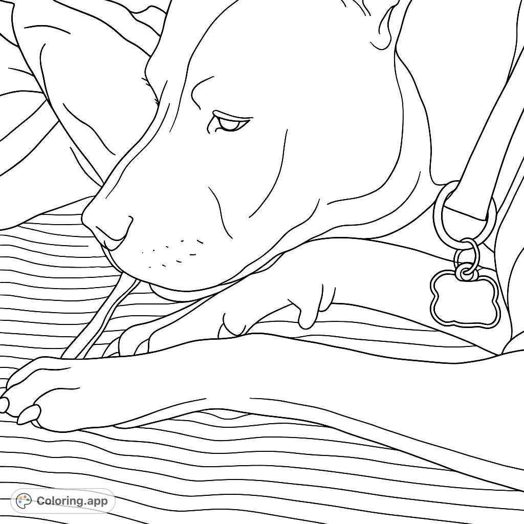 A peaceful dog rests with its favorite chew stick, offering a heartwarming scene for animal lovers. Features textured fur, a collar, and detailed tags.