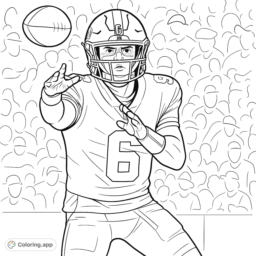Dynamic football quarterback in action, mid-throw, with a stadium crowd background. Perfect for sports fans to customize with team spirit!