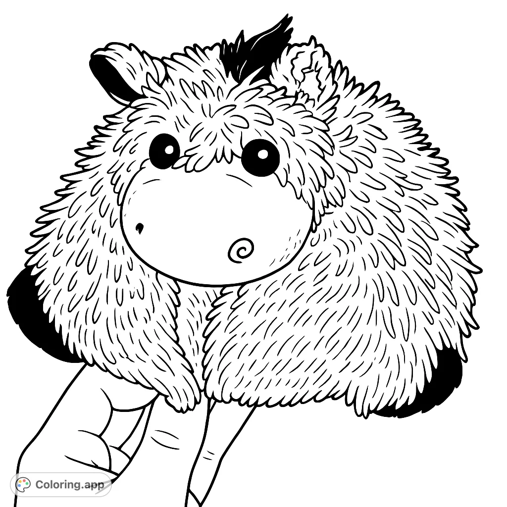 Bring this adorable plush horse to life with your favorite colors! Features a shaggy mane, sweet eyes, and a soft muzzle, ready for a cozy coloring adventure.