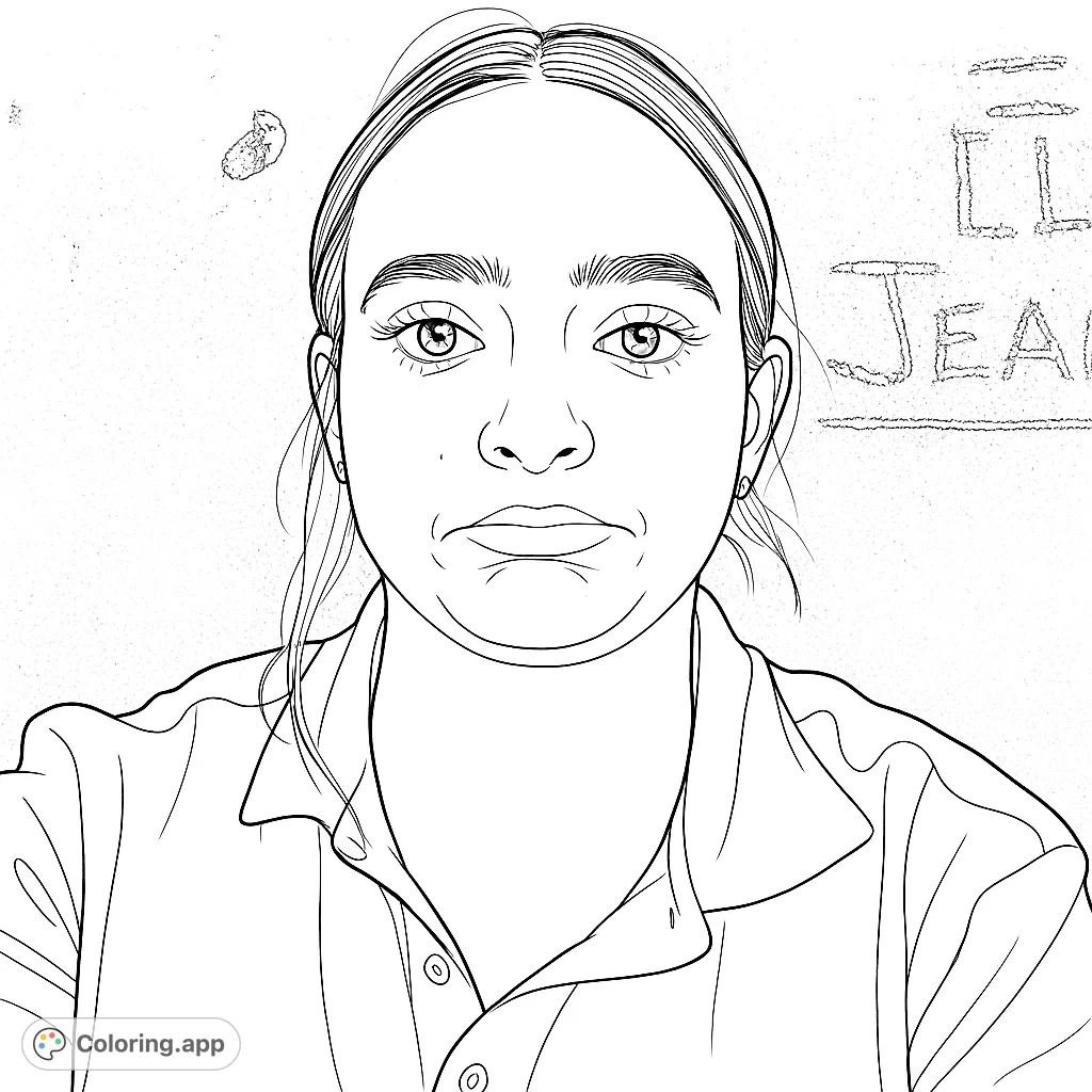 A detailed portrait of a person with a thoughtful expression against a textured wall, offering varied areas for expressive coloring.