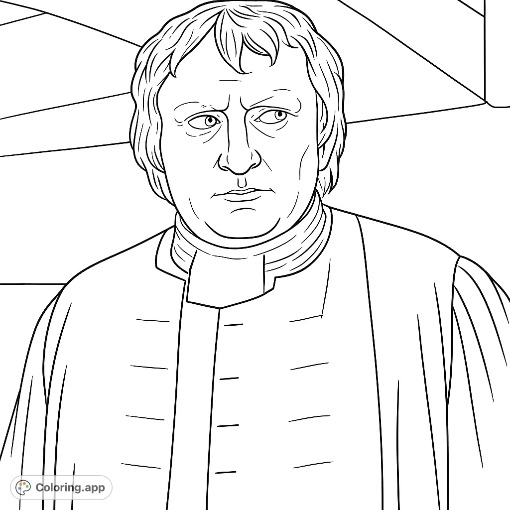 Capture the solemn dignity of a historical figure in clerical attire. This portrait coloring page offers a thoughtful experience for those who appreciate classic representations.
