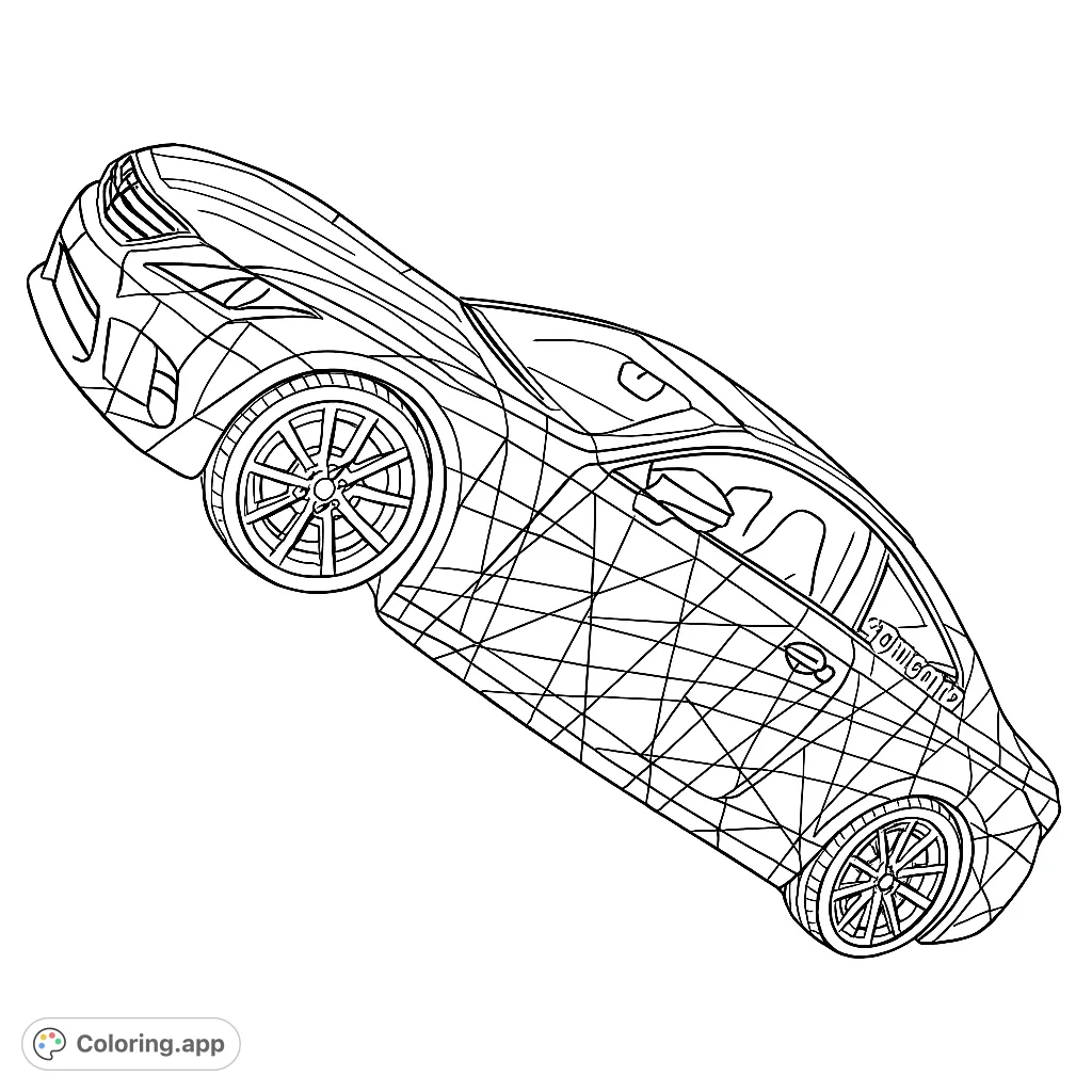 Unleash your creativity with this custom sports car coloring page featuring a sleek, dynamically posed vehicle adorned with an intricate pattern. Perfect for car enthusiasts!