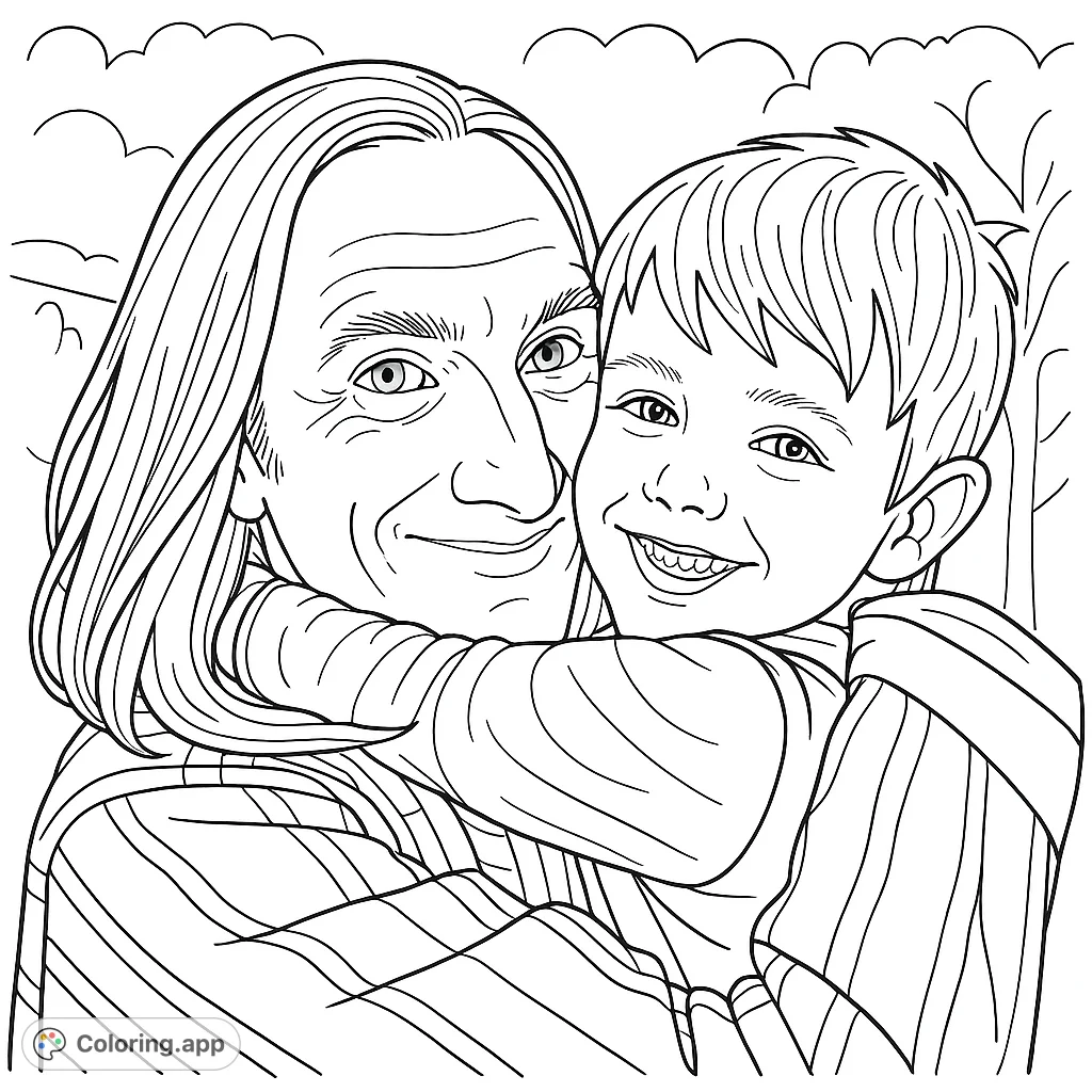 Capture a heartwarming moment of an adult and child in a tight embrace, both smiling with affection. A touching scene perfect for celebrating family bonds.