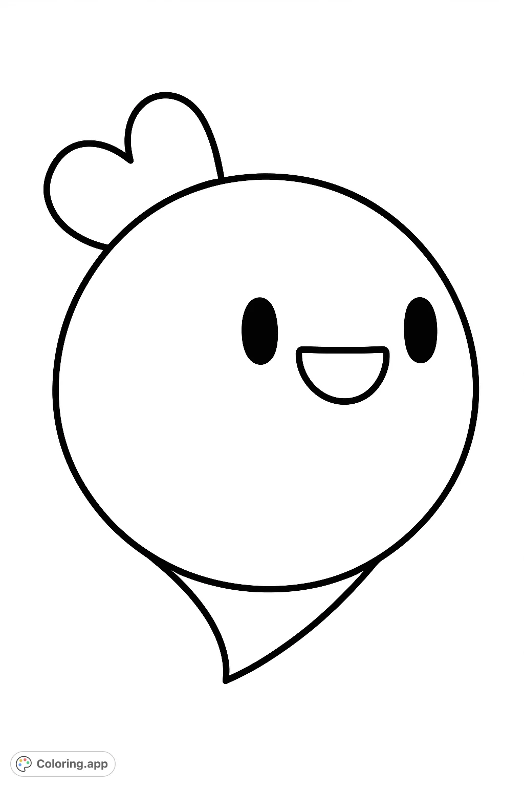A delightful, smiling round character with a unique heart-shaped leaf, offering a simple and fun coloring experience. This free printable coloring page is perfect for creative relaxation.