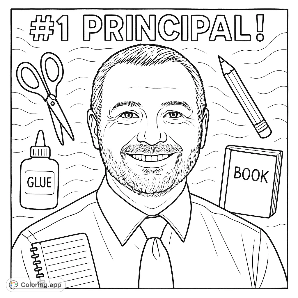 A kind, smiling principal portrait, perfect for showing appreciation. A realistic design with proper proportions, ideal for personalized educator tributes.