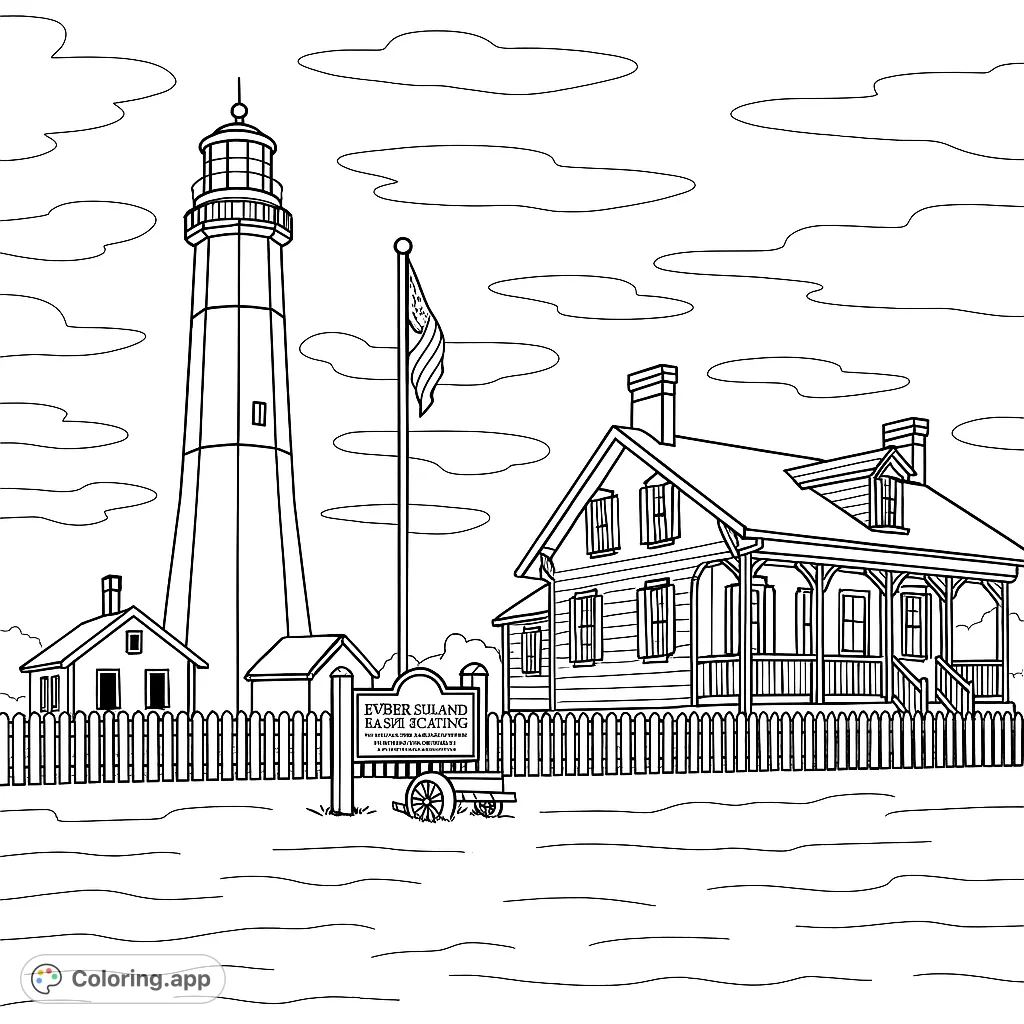 Explore a historic lighthouse and its charming keeper's house, surrounded by a picket fence and open grounds. Perfect for a relaxing coastal scene.