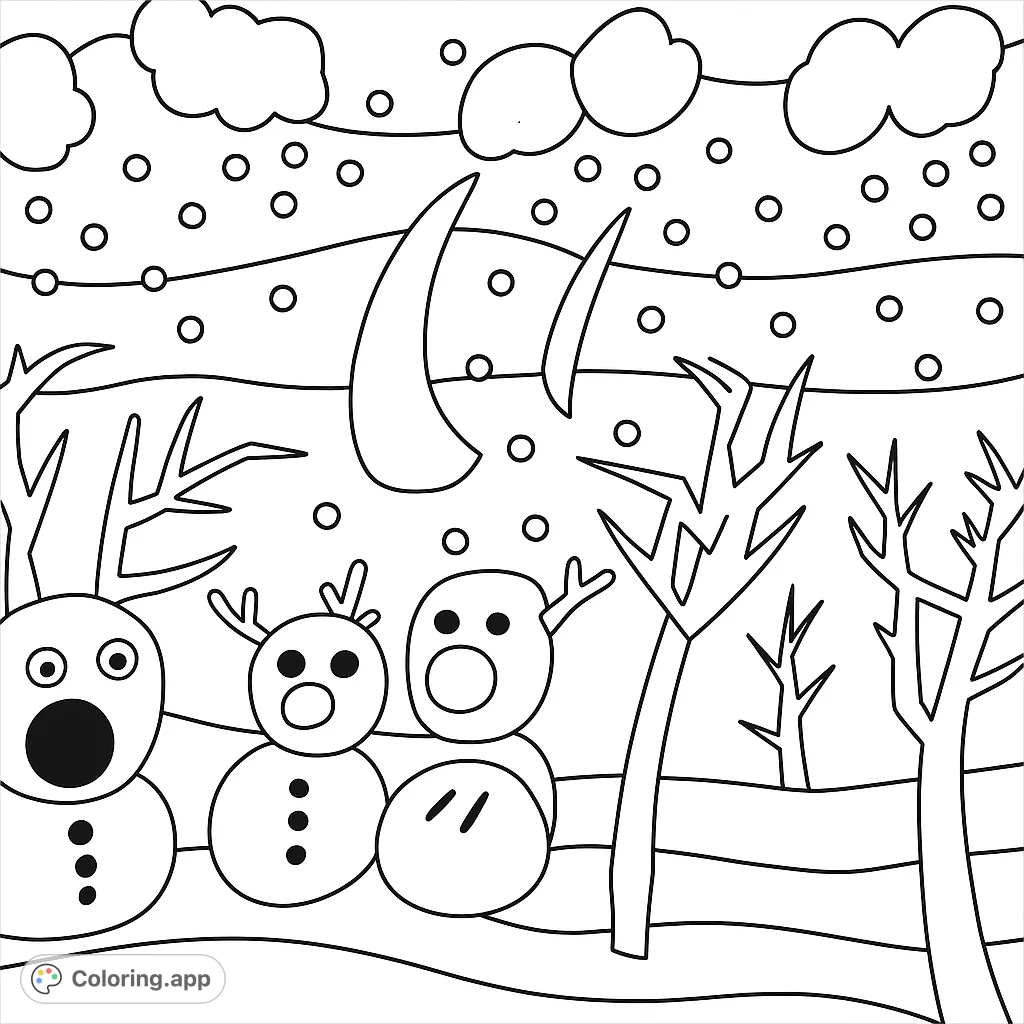 whimsical snowy winter scene coloring page whimsical snowy winter scene - coloring.app