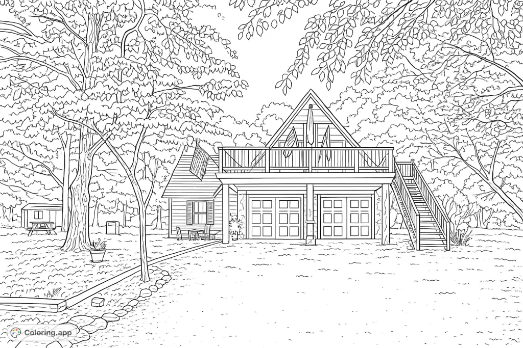 Discover a charming A-frame house nestled in a lush forest, featuring a double garage, inviting balcony, and serene natural surroundings. Perfect for nature lovers.