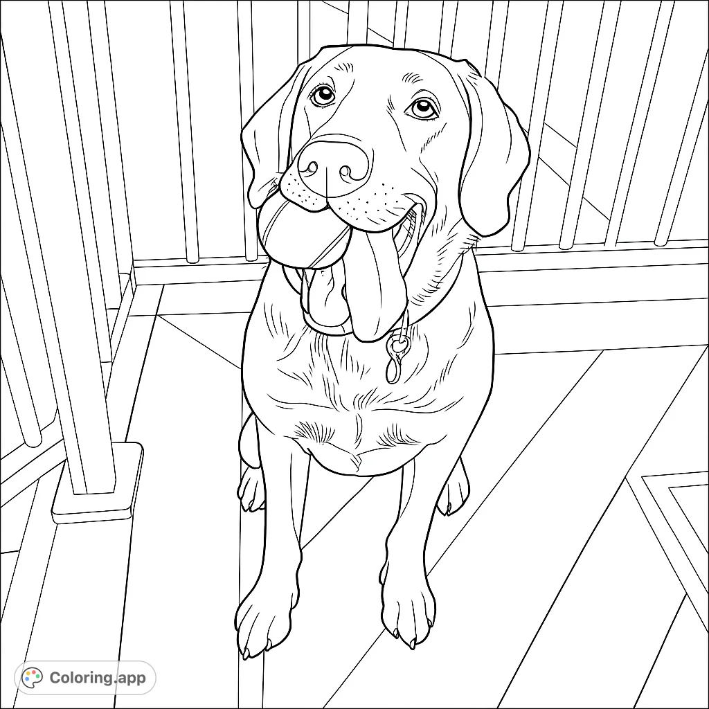 A charming Labrador coloring page featuring a loyal companion holding its favorite toy. Capture the dog's playful spirit and detailed fur.