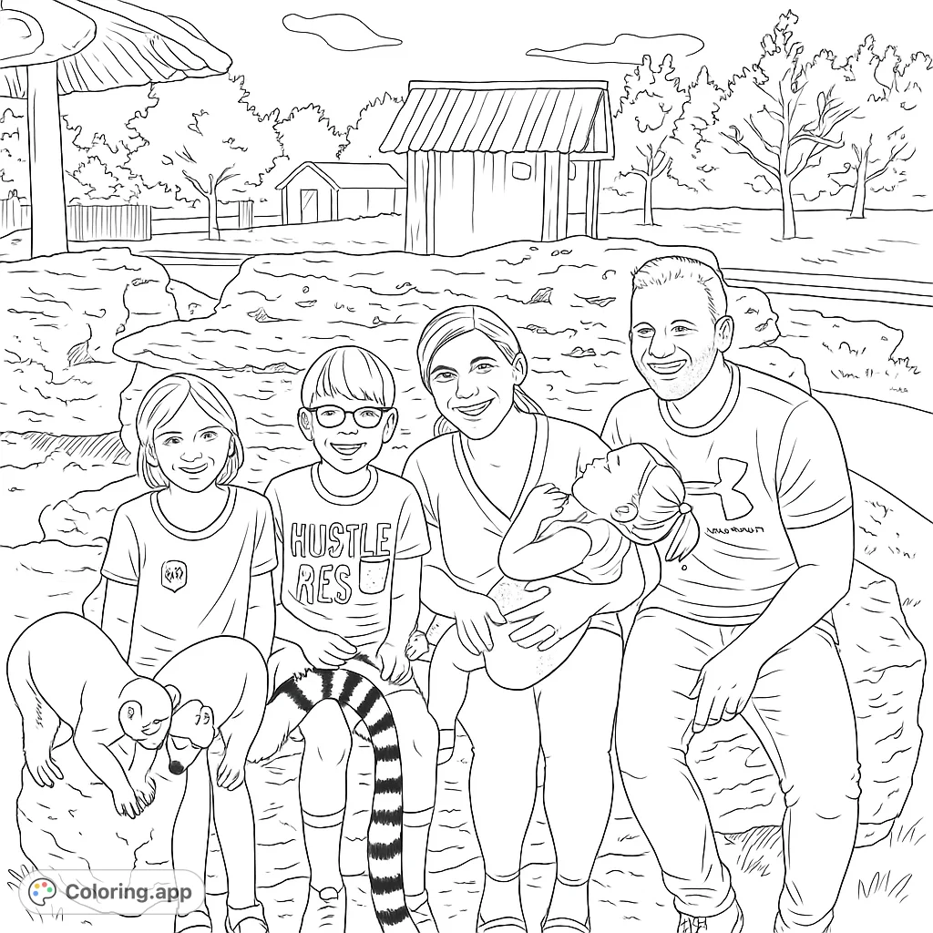 A heartwarming family moment with two playful lemurs on textured rocks. Perfect for animal lovers and a fun coloring challenge.