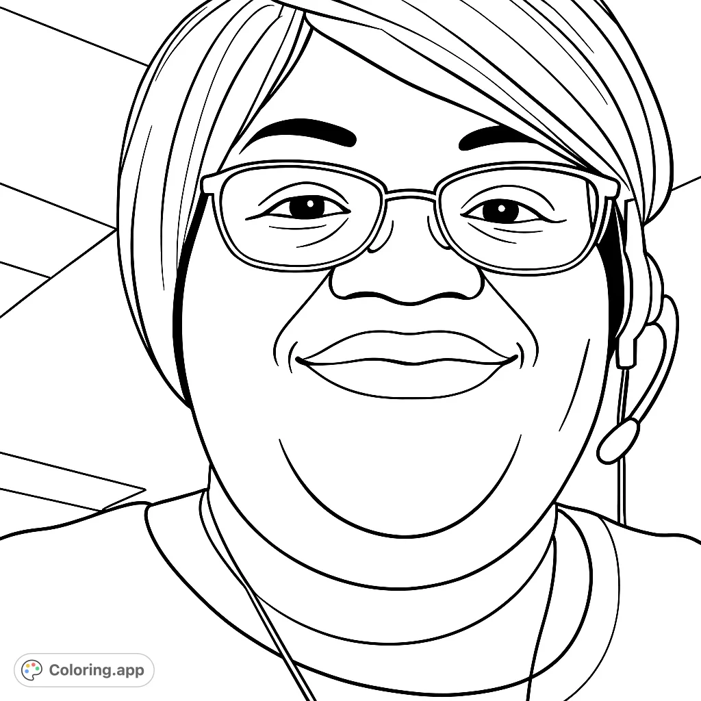 A detailed portrait of a smiling professional wearing glasses and a headset, perfect for an engaging and personalized coloring experience.