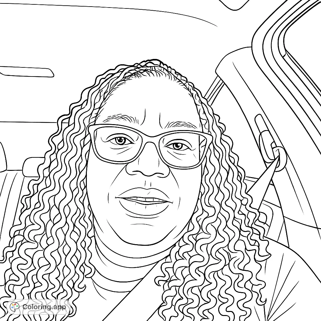 Capture a thoughtful moment with this portrait featuring a person with unique textured hair and stylish glasses, seated in a car. Perfect for creative expression.