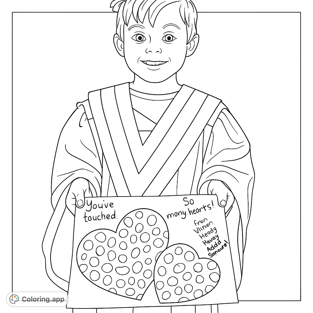 A smiling young graduate in a gown and cap proudly holds a heart-decorated poster, celebrating achievements. Perfect for marking special milestones.