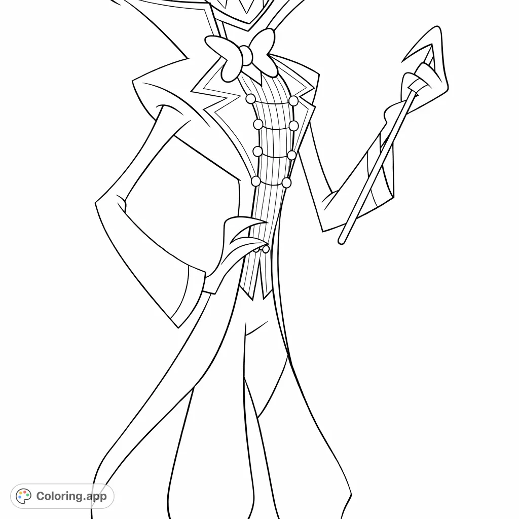 Unleash your creativity with this Alastor Hazbin Hotel coloring page! A stylized demon character in formal attire awaits your artistic touch.