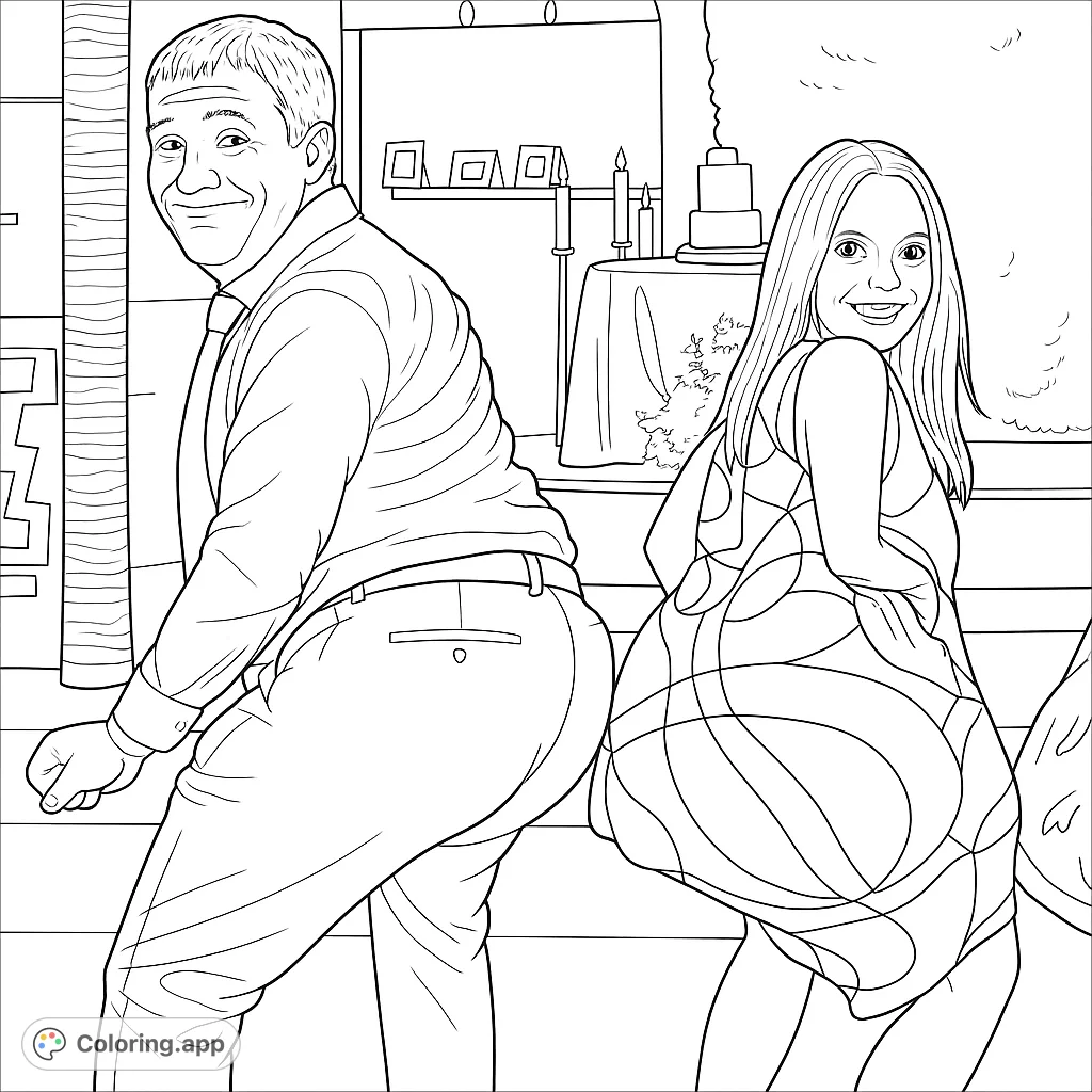 Capture a moment of pure fun with this playful party dance scene! A couple enjoys a lively pose, ready for your creative touch.