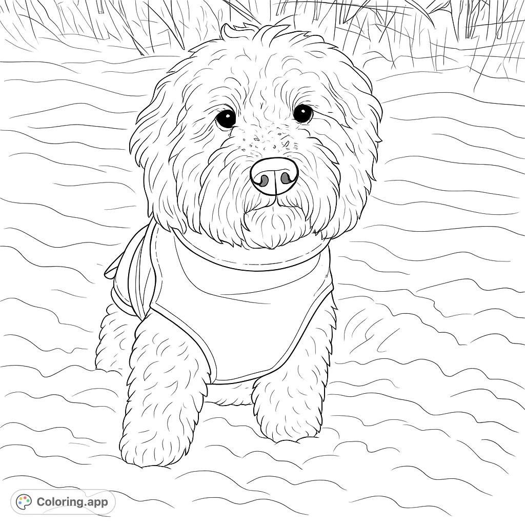 A delightful fluffy dog bundled in a warm coat, playfully posing in a beautiful, snowy winter scene. Perfect for animal lovers and winter enthusiasts!