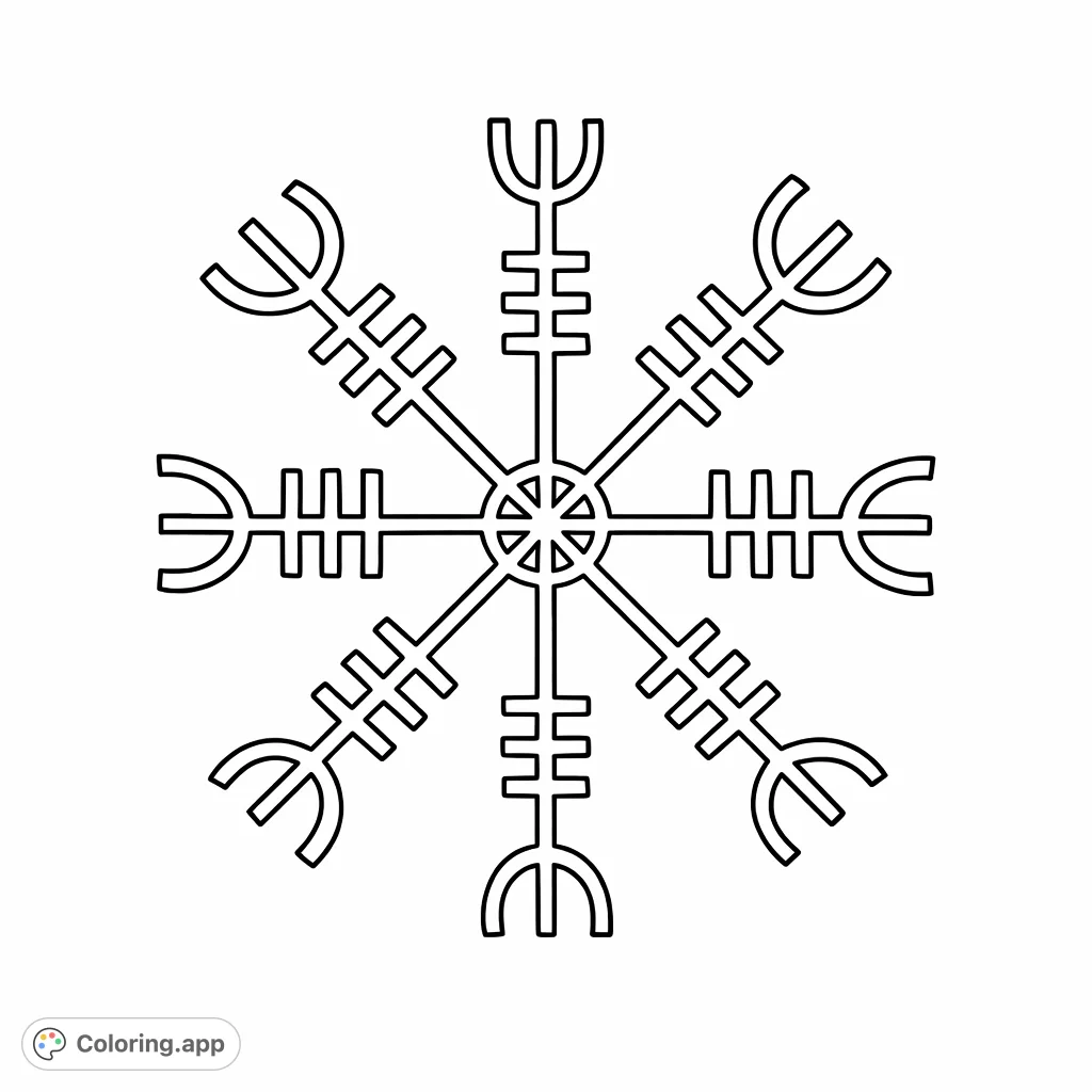 Explore the ancient power of the Vegvísir symbol. This intricate rune compass coloring page offers a journey into Norse mythology and design.