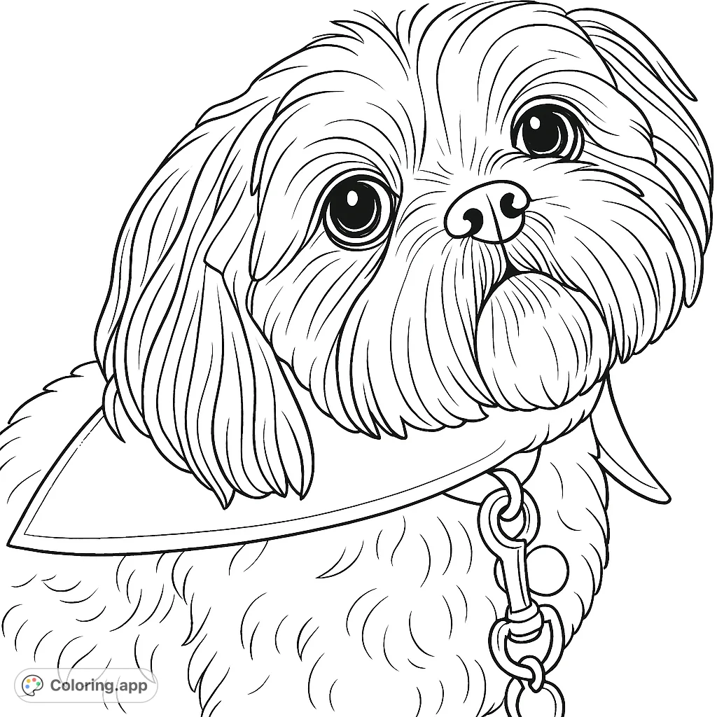 A charming Shih Tzu dog with fluffy fur and an expressive gaze, wearing a stylish bandana and a collar with a tag. Perfect for dog lovers!