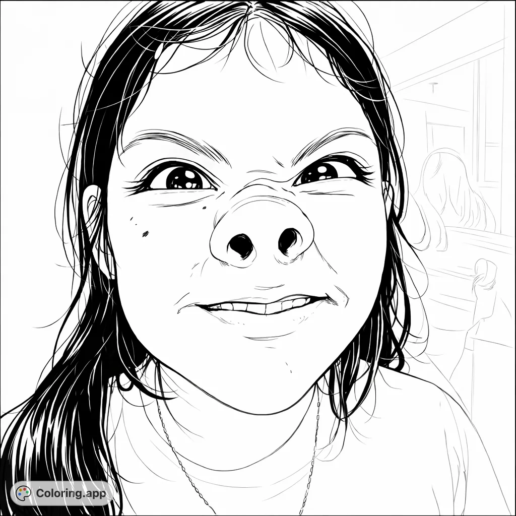 Capture a hilarious moment with this anime-inspired funny face coloring page! A person presses their face against glass, creating a wonderfully silly expression.