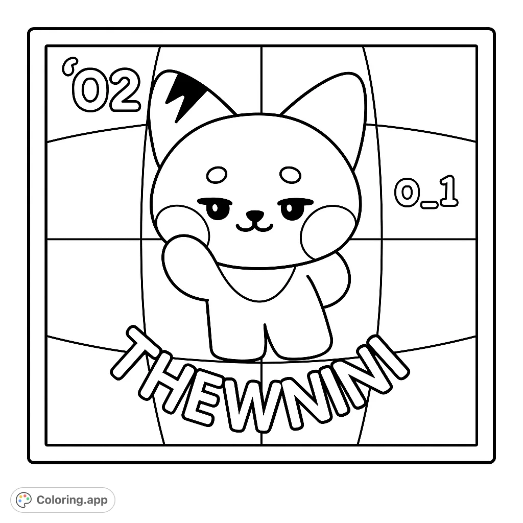 A delightful coloring page featuring a cute, waving canine character against a checkerboard background, complete with playful numbers and text. Perfect for all ages.