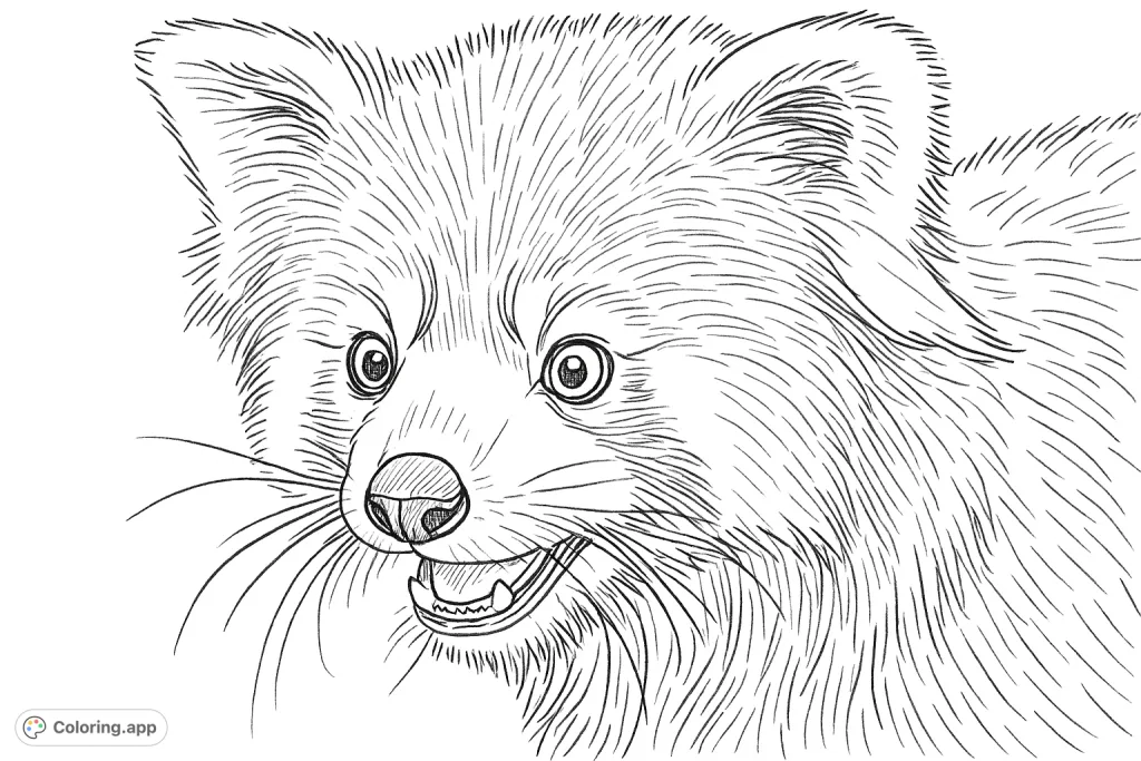 Discover this charming red panda coloring page. A delightful close-up of a forest creature, perfect for all ages to bring to life with color.