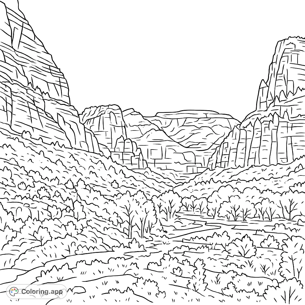 Explore the grandeur of a vast canyon landscape, featuring towering rock formations, a winding valley riverbed, and distant mountains. Perfect for nature lovers.