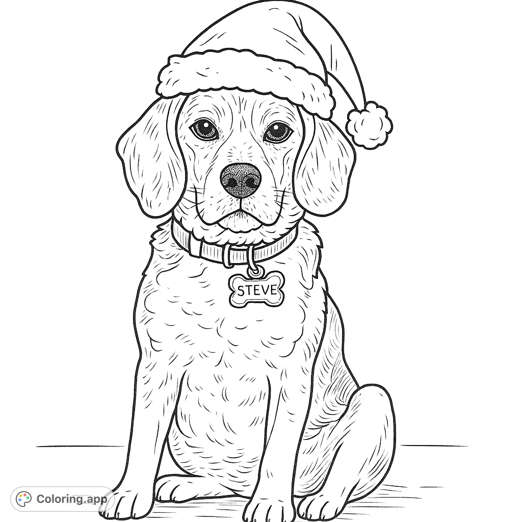 A charming Beagle in a Santa hat, perfect for holiday cheer. This festive beagle coloring page is a free printable, great for kids and adults!