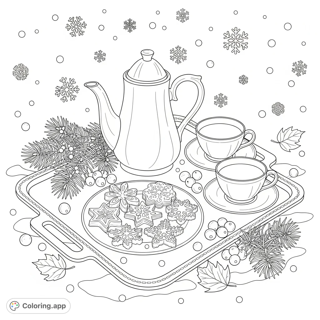 Cold Tea Color Sheets Elegant Winter Tea Scene - Coloring.app