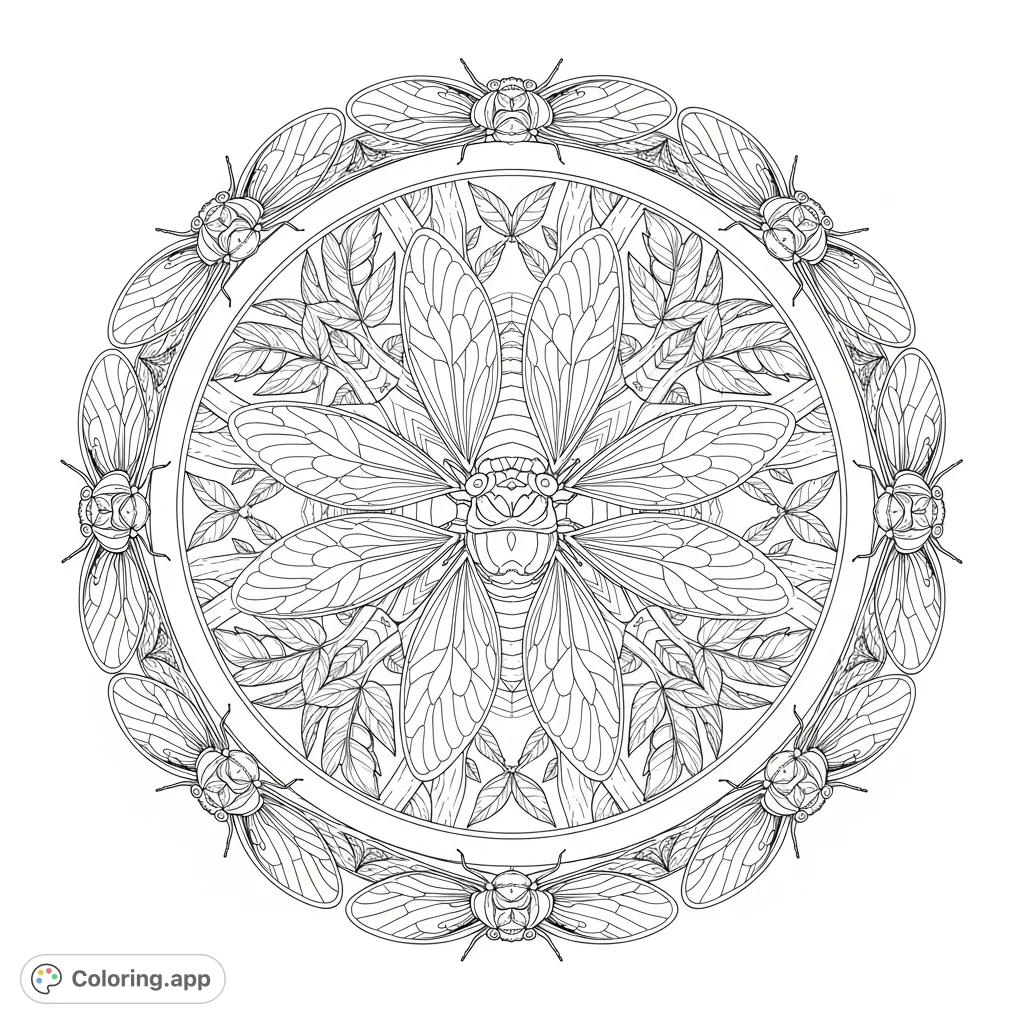 Intricate Cicada Mandala - Coloring.app