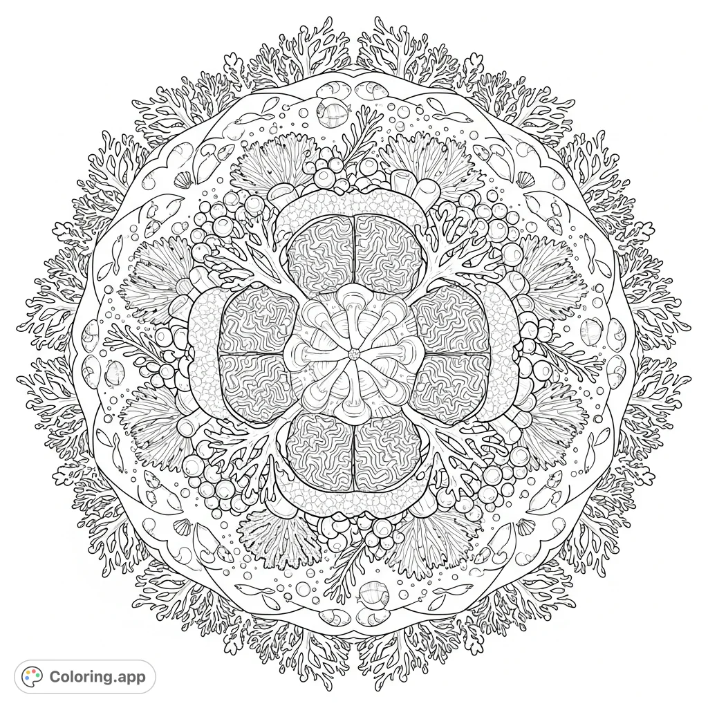 Intricate Coral Reef Mandala - Coloring.app