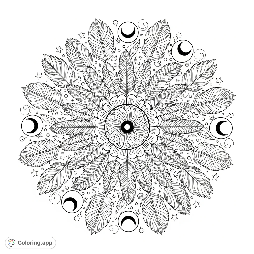 Intricate Owl Feather Mandala - Coloring.app