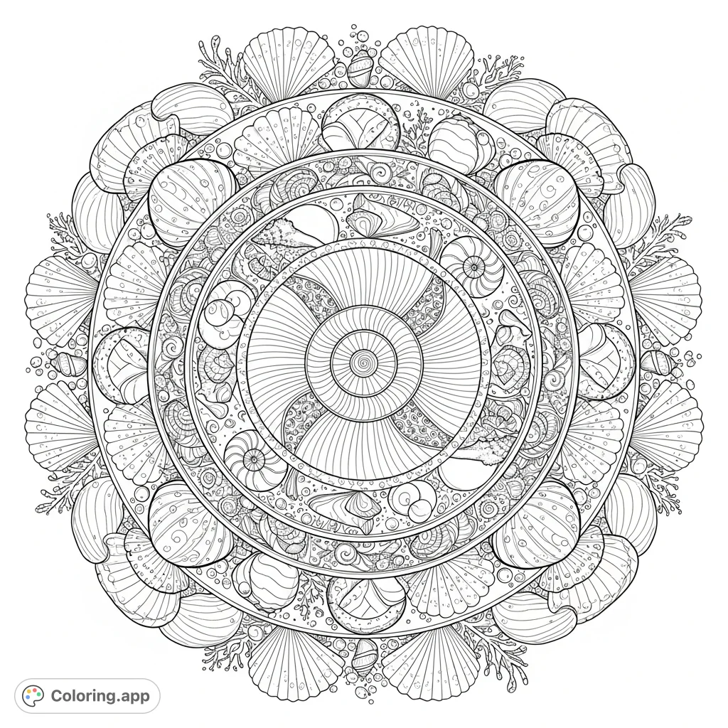 Intricate Seashell Mandala - Coloring.app