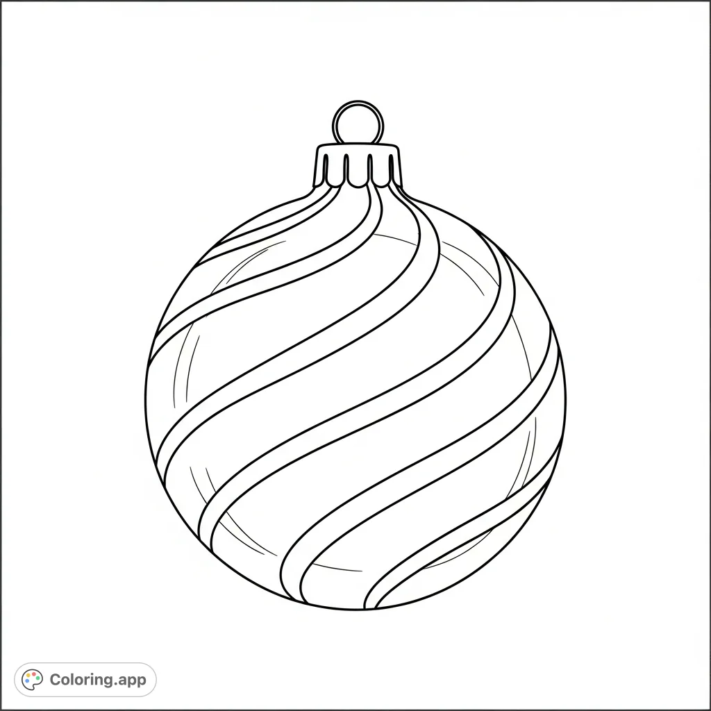 A festive striped ball Christmas ornament, perfect for adding your personal touch. A free printable coloring page for all ages, great for holiday cheer.