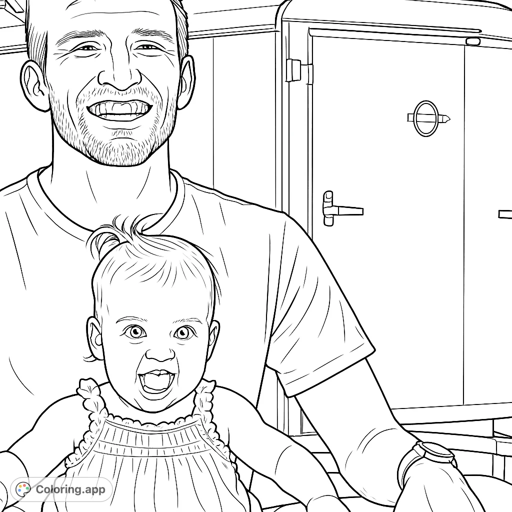 A heartwarming scene of a joyful man and a smiling baby, perfect for expressing love and family connections. Celebrate precious moments with this endearing page.