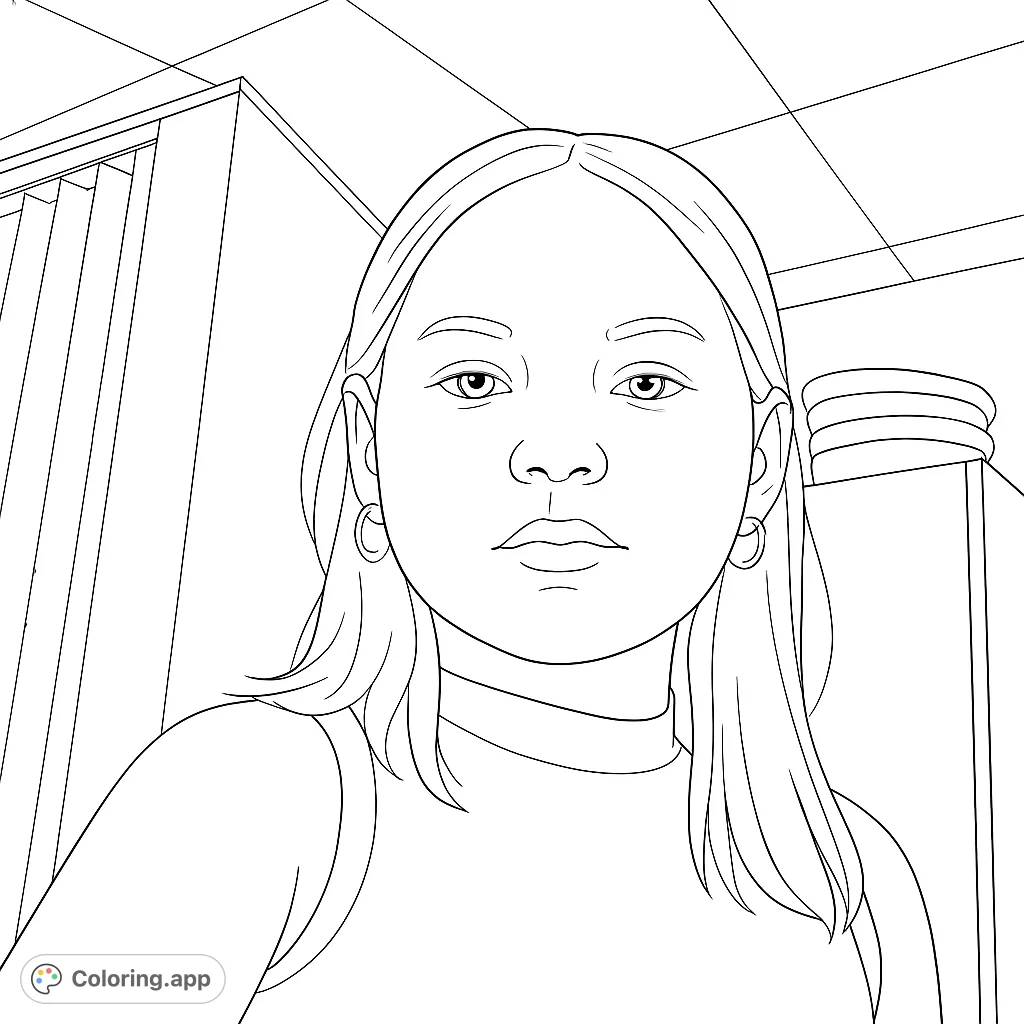 A realistic portrait coloring page of a young girl, perfect for aspiring artists. Simple lines invite creativity and focus for all skill levels.
