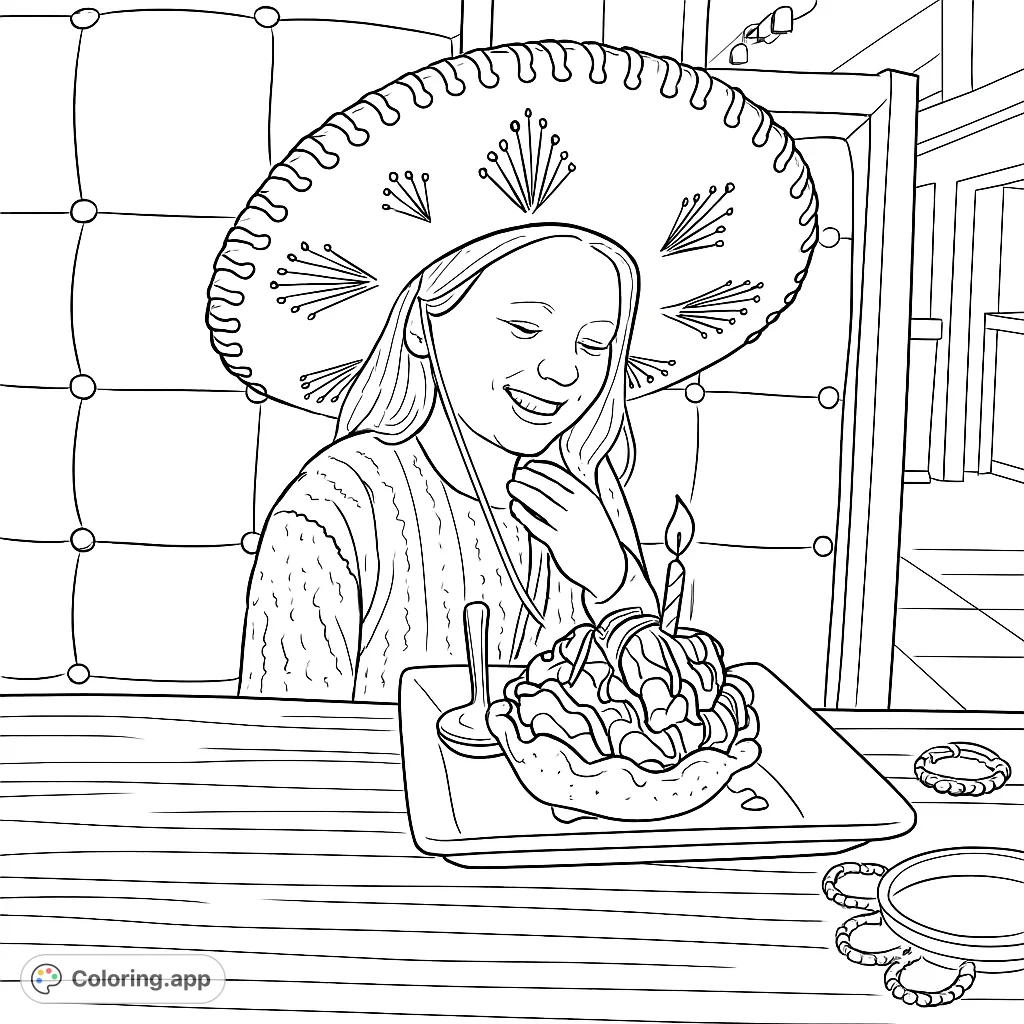 Capture a joyful moment with a child wearing a festive sombrero, gazing at a delicious dessert with a lit candle, ready for a special celebration.