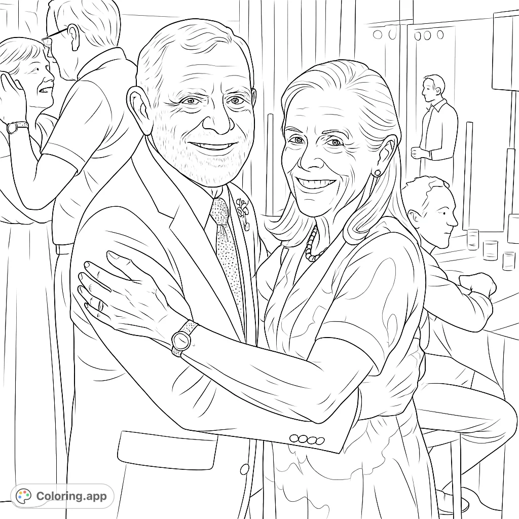 Capture the warmth and happiness of a mature couple embracing at a celebration. A realistic depiction perfect for celebrating love and special moments.