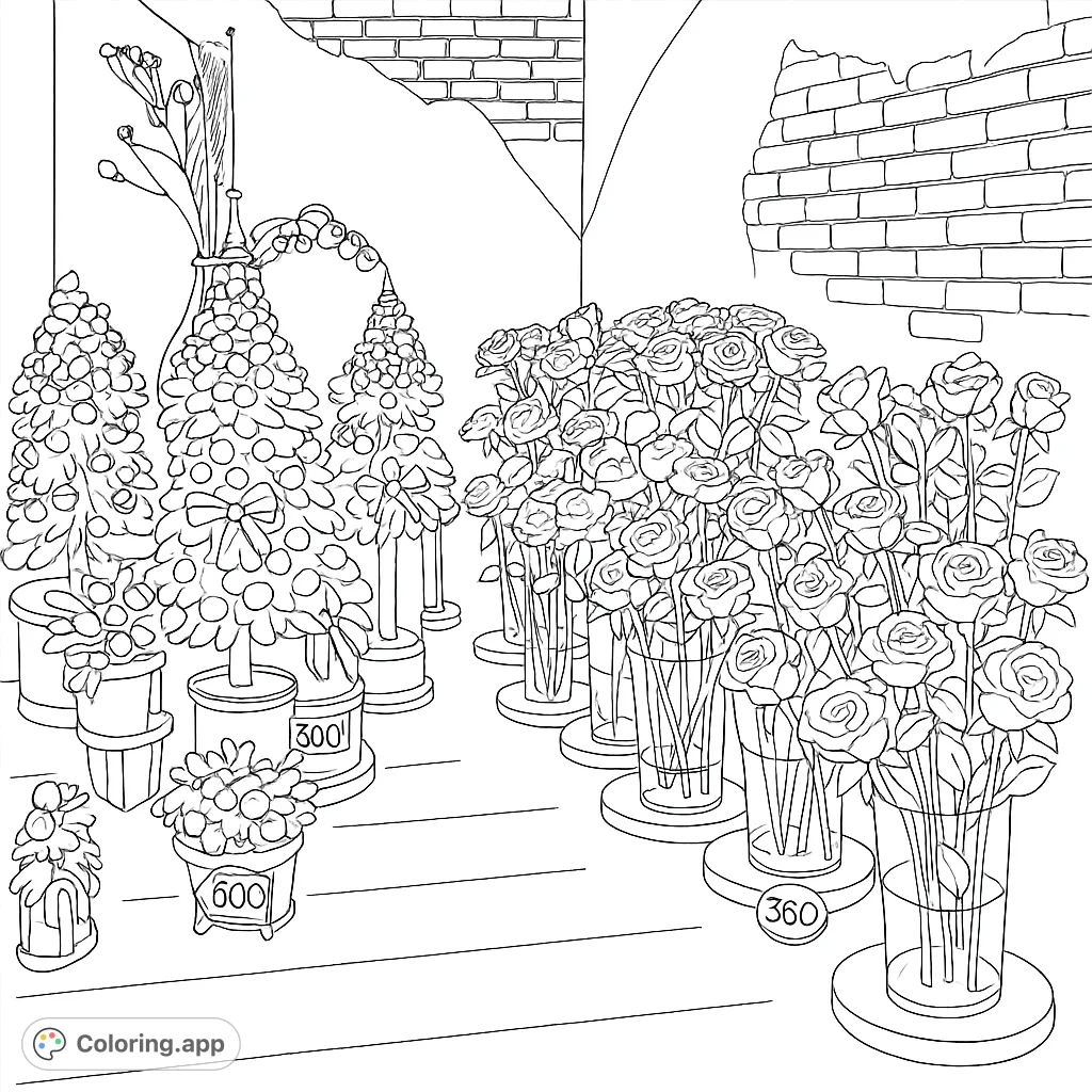 A delightful scene featuring elegant floral bouquets in vases alongside decorated evergreen arrangements, perfect for celebrating festive moments.