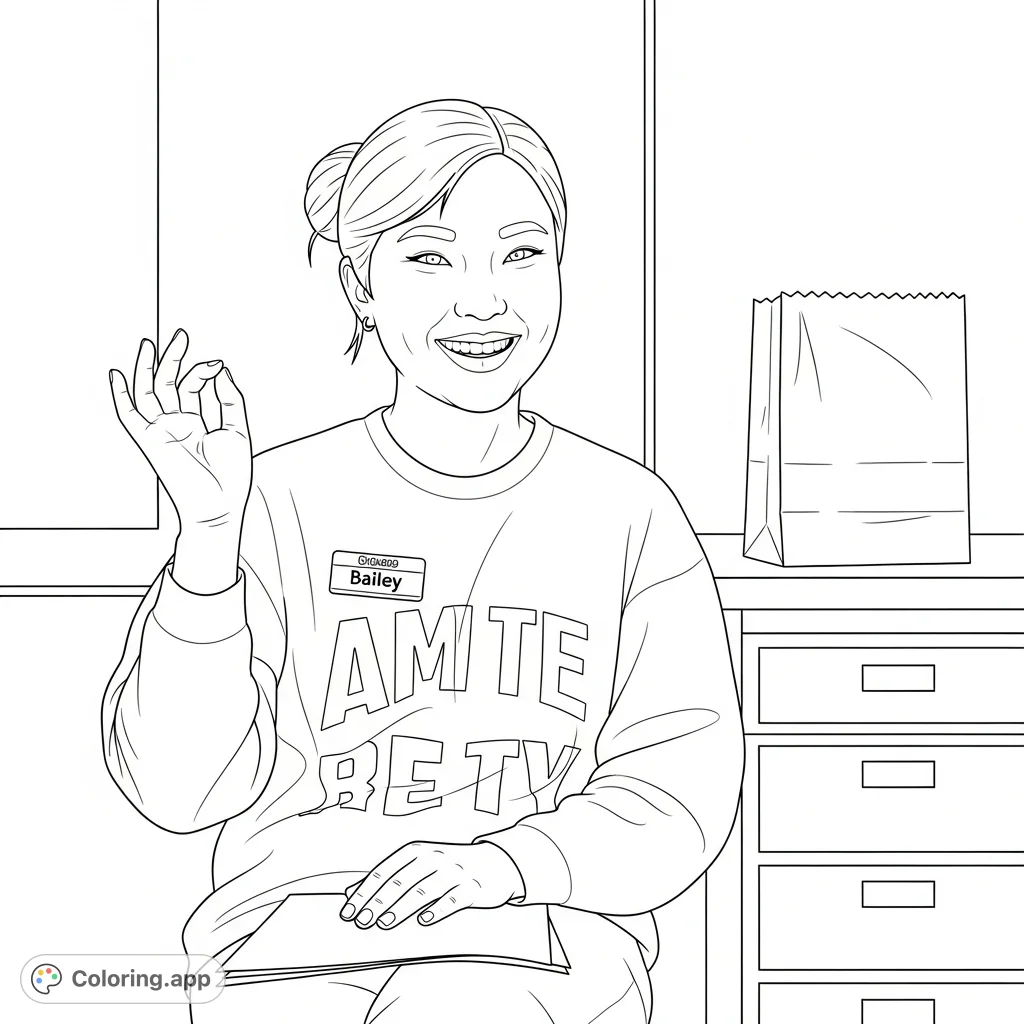 Capture the warmth of Bailey, a Chinese American individual, with a cheerful smile and detailed indoor setting. Perfect for all ages.