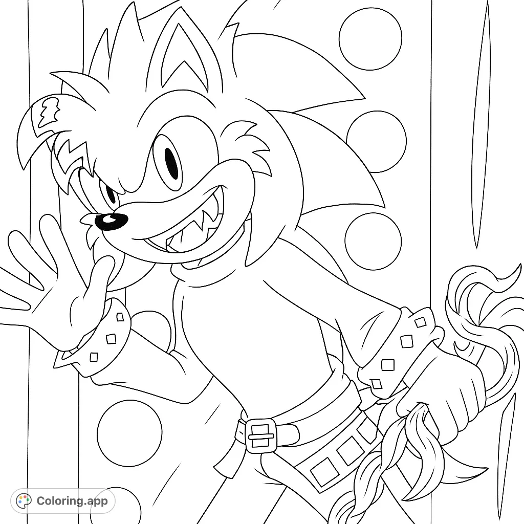 An energetic, spiky character wielding two glowing daggers and waving, set against a dynamic background of stripes and circles. Perfect for fantasy and action fans.