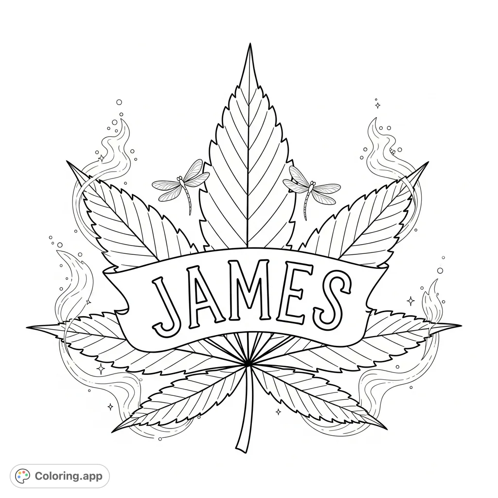 A unique cannabis leaf design featuring the name 'JAMES' inscribed within its iconic serrated lobes. Perfect for personalized relaxation and creative expression.