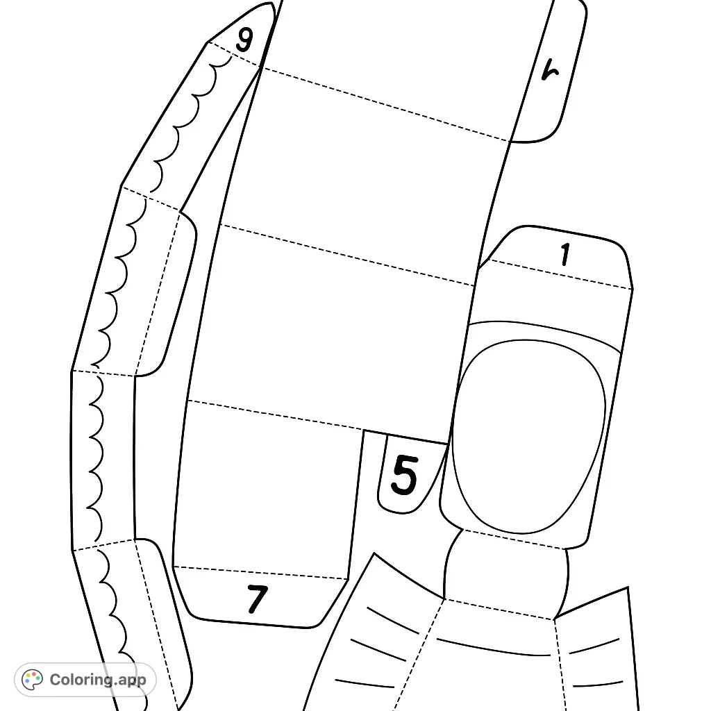 Detailed craft template featuring segmented body parts, numbered tabs, and decorative edge patterns, perfect for creating a 3D paper model.