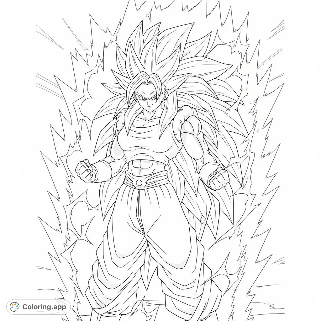 Unleash your inner power with this Super Saiyan Infinity coloring page featuring a formidable Saiyan woman. A dynamic warrior awaits your creative touch!